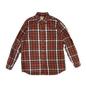 LL Bean Cotton Mens Flannel Button Up Long Sleeve Shirt Orange Plaid XL Tall
